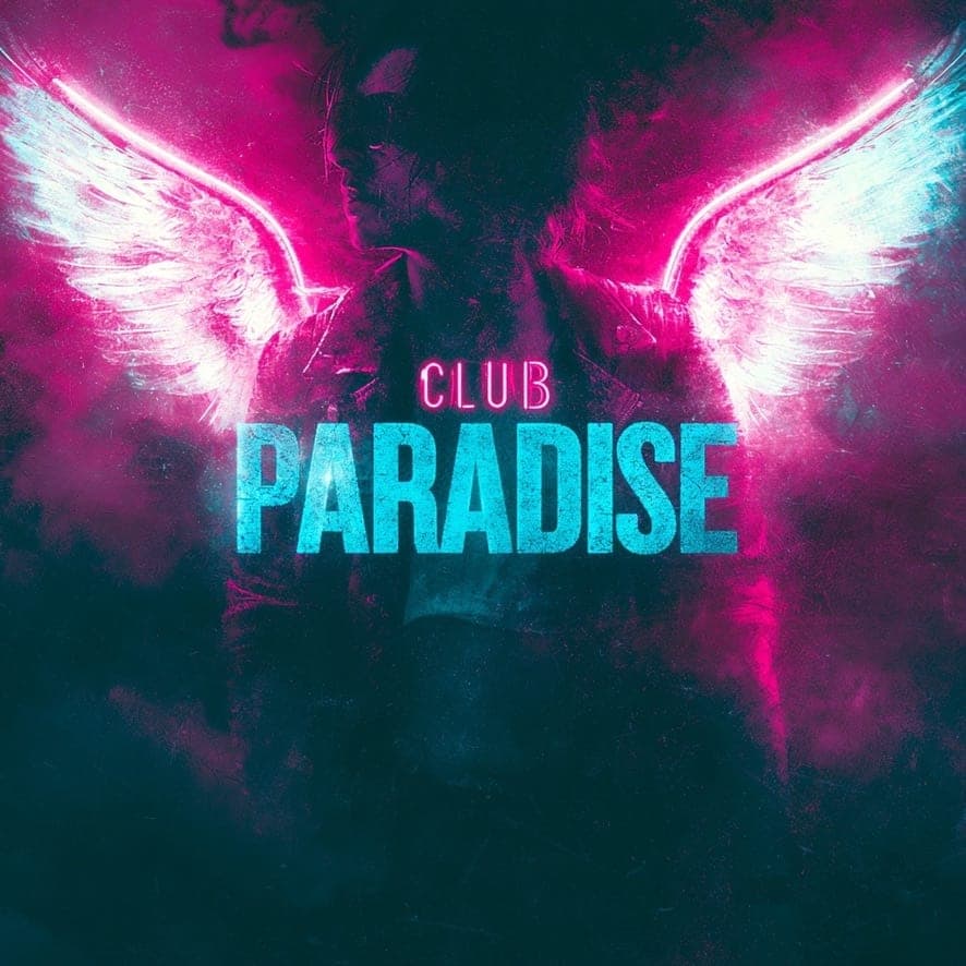 Club Paradise: neon pink and white angel wings